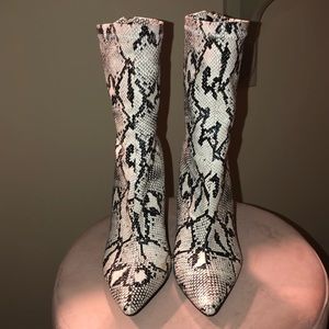 Black & white snake skin high ankle boots